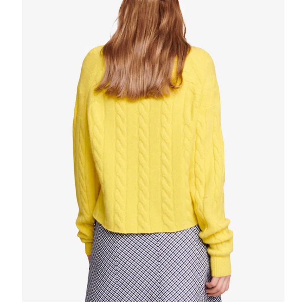 NWT MAJE Miramar Yellow Cable Knit V-Neck Pullover Cashmere Blend Sweater Medium - Picture 5 of 11